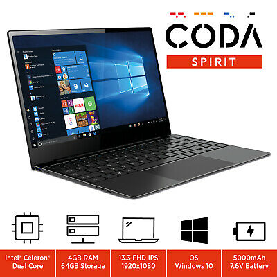 Laptop 13.3 inch 4GB RAM Windows 10 Intel Celeron Dual Core Netbook 64GB eMMC